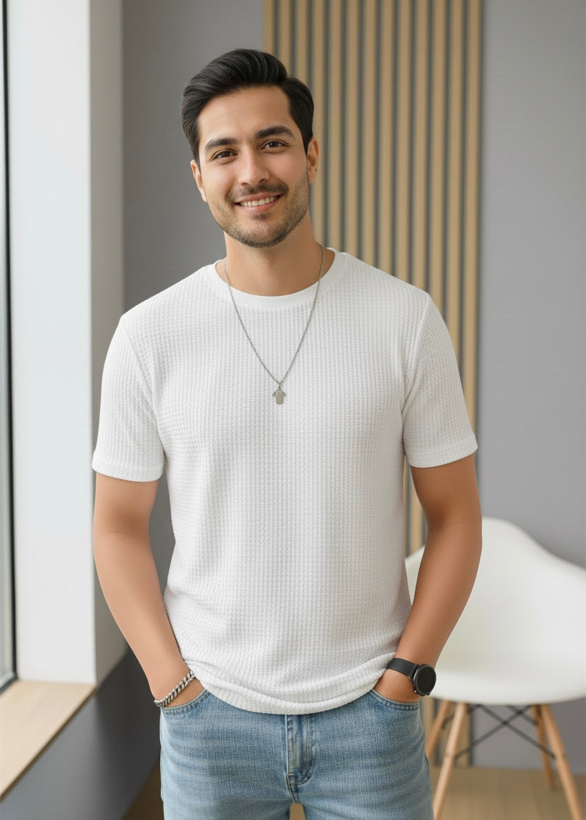 Waffle Knit T-Shirt Men | White