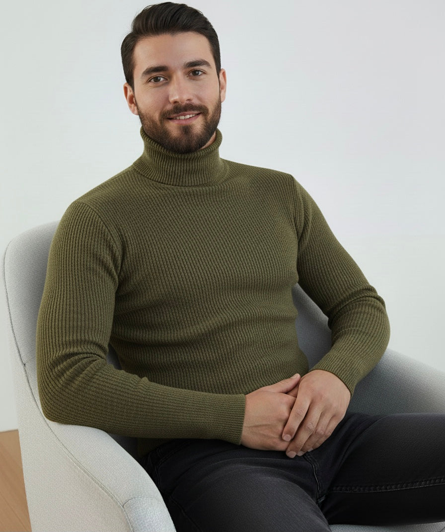 Olive Green High Neck Ribbed | Men