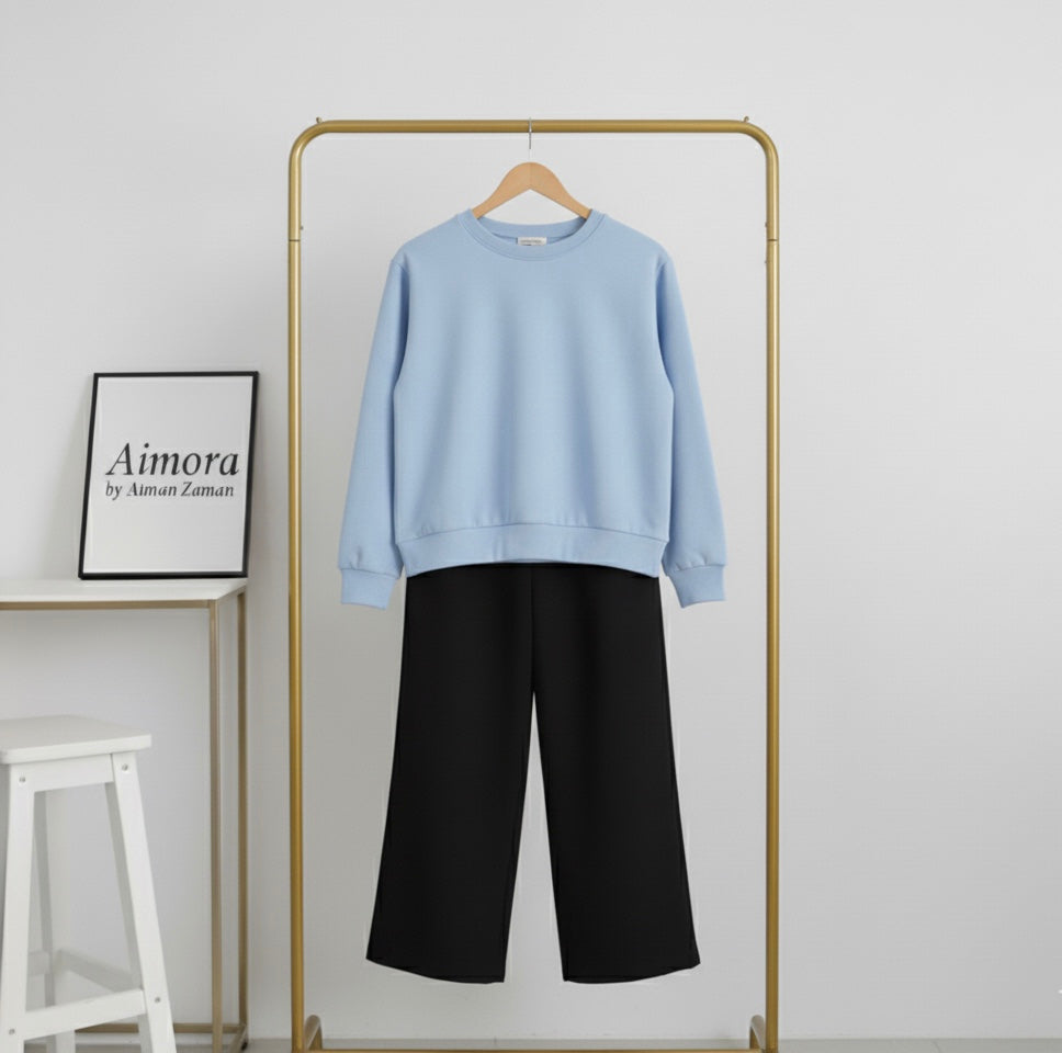 Sky Blue Sweatshirt & Black Flapper Combo