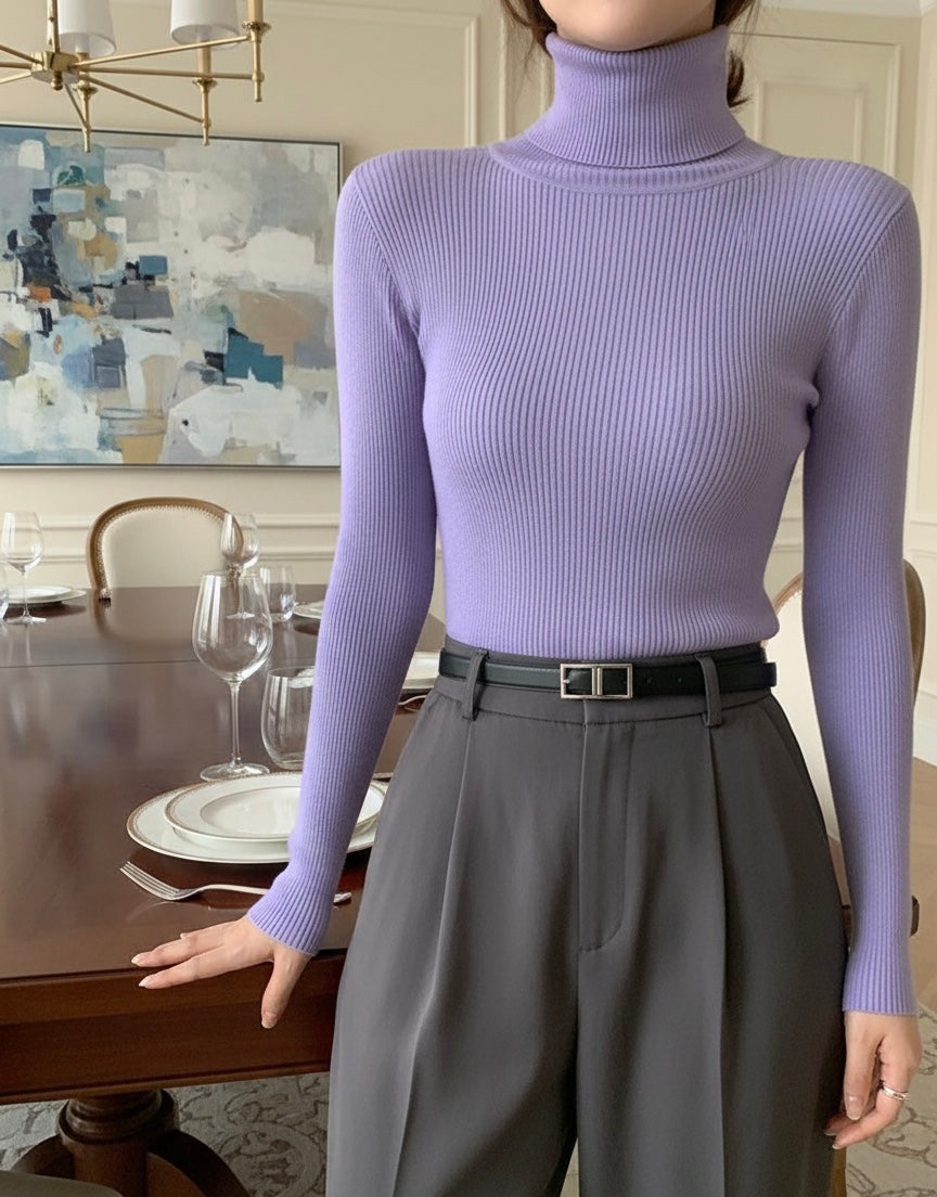 Lilac High Neck Ribbed | Women