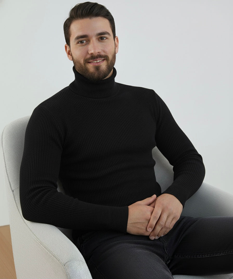 Black High Neck Ribbed | Men
