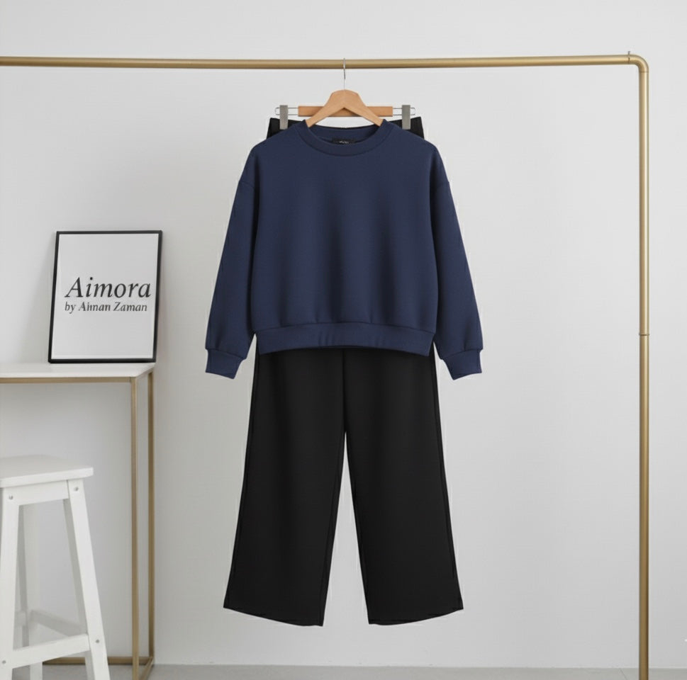 Navy Blue Sweatshirt & Black Flapper Combo
