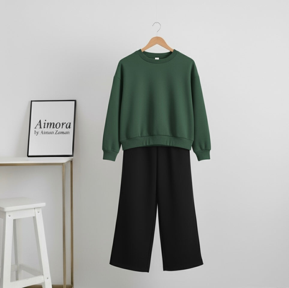 Bottle Green Sweatshirt & Black Flapper Combo