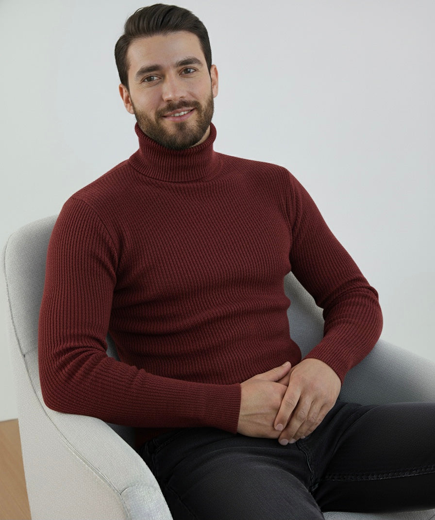 Maroon High Neck Ribbed | Men