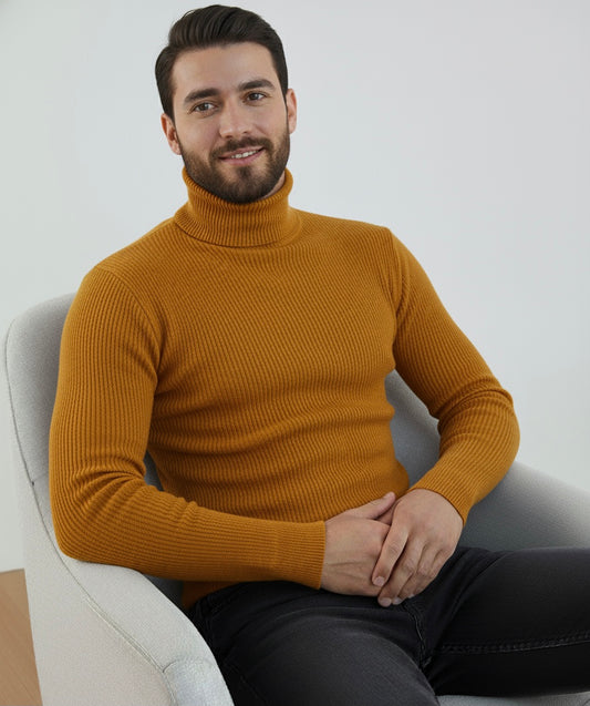 Mustard High Neck Ribbed | Men