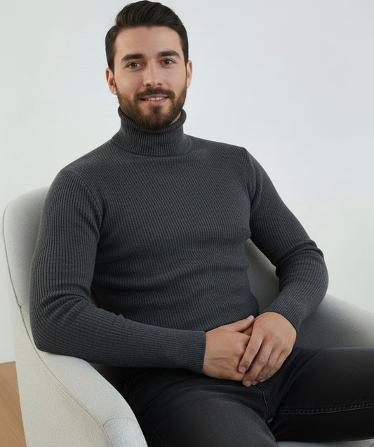 Steal Grey High Neck Ribbed | Men