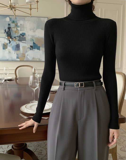 Black High Neck Ribbed | Women