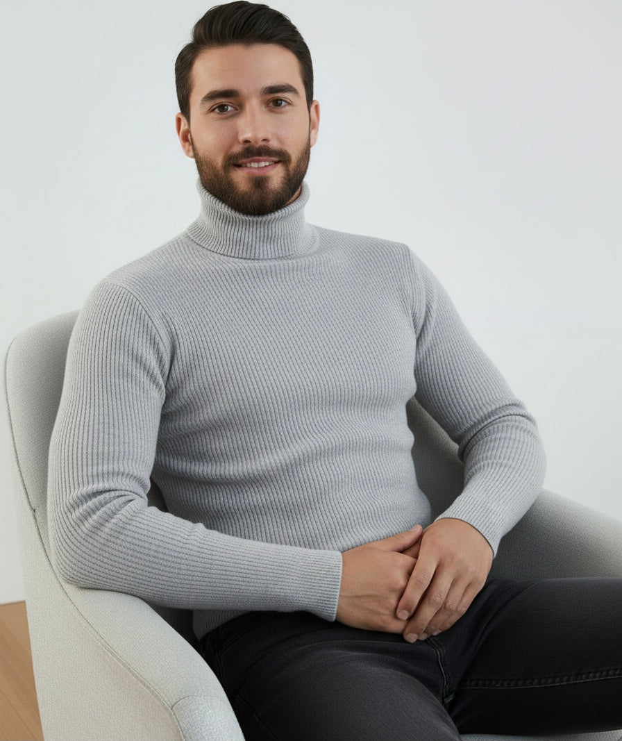 Light Grey High Neck Ribbed | Men