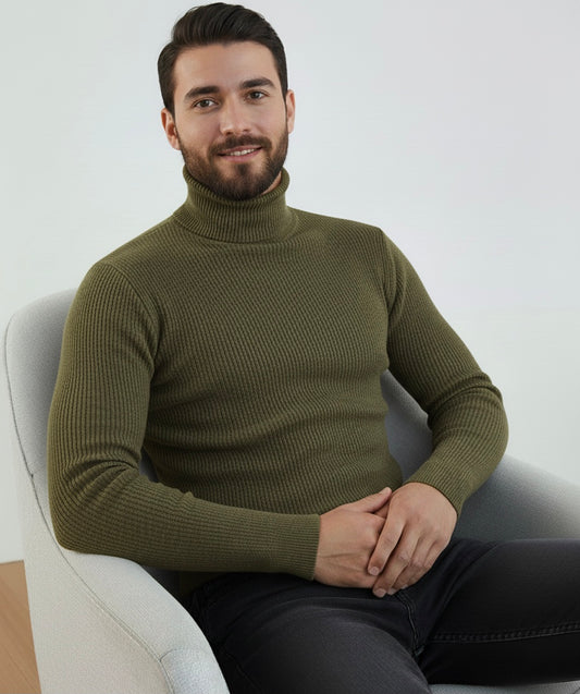 Olive Green High Neck Ribbed | Men