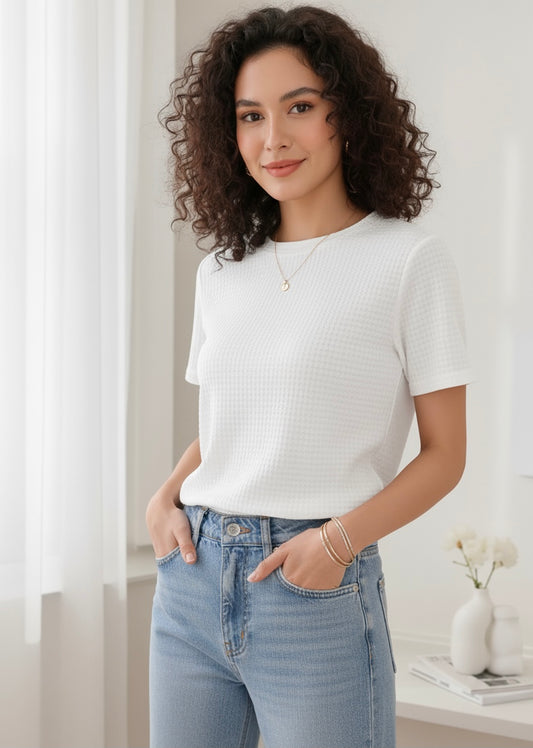 Waffle Knit T-Shirt Women | White