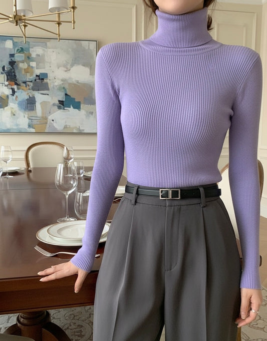 Lilac High Neck Ribbed | Women