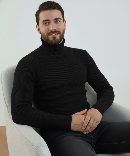 Black High Neck Ribbed | Men