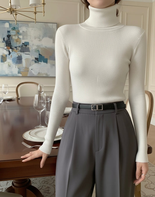 White High Neck Ribbed | Women