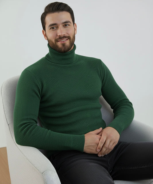 Bottle Green High Neck Ribbed | Men
