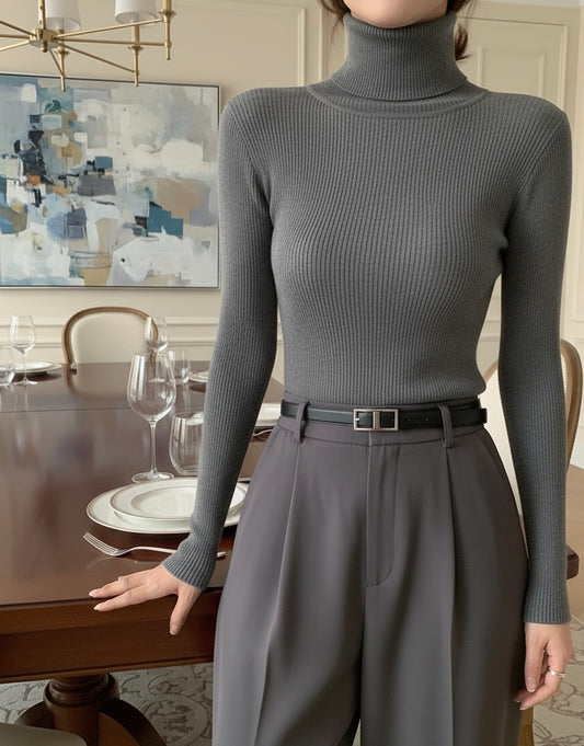 Steal Grey High Neck Ribbed | Women