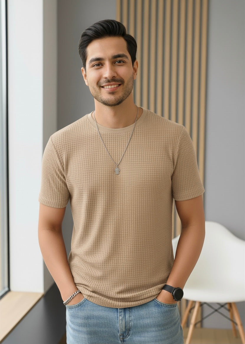 Waffle Knit T-Shirt Men | Beige