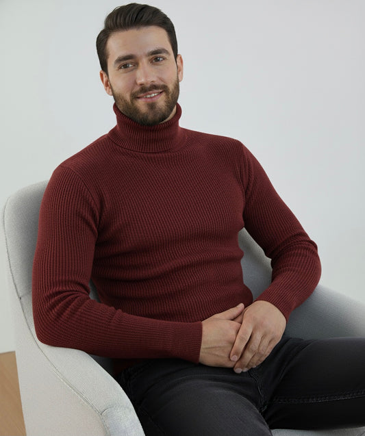 Maroon High Neck Ribbed | Men